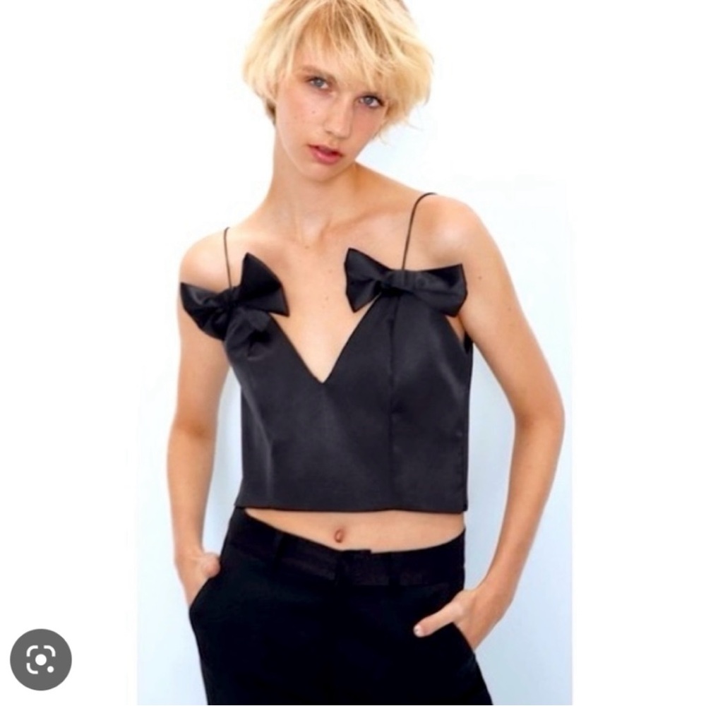 ZARA BLACK SATI SPAGHETTI STRAPS WITH BOW